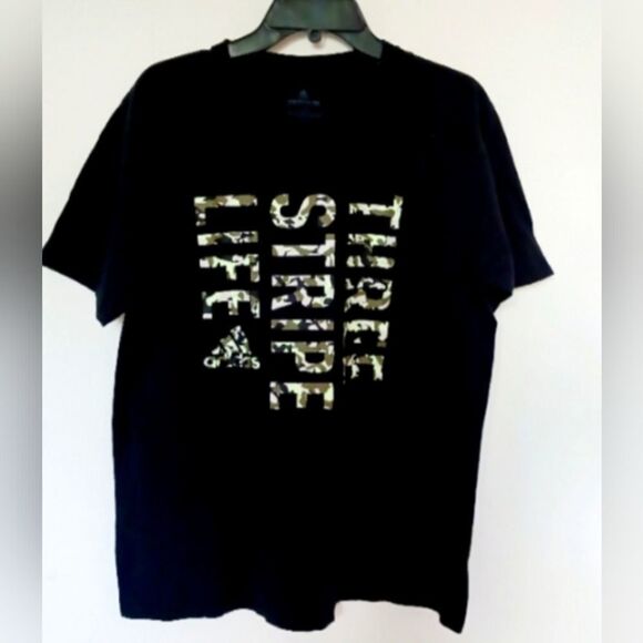 Adidas Three Life Stripe  Solid Black T-Shirt Size L - Picture 1 of 5